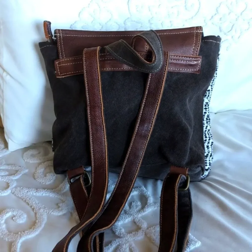 Myra Bag /Leffis Boho Rug/Leather Canvas  Tassel Backpack NWOT